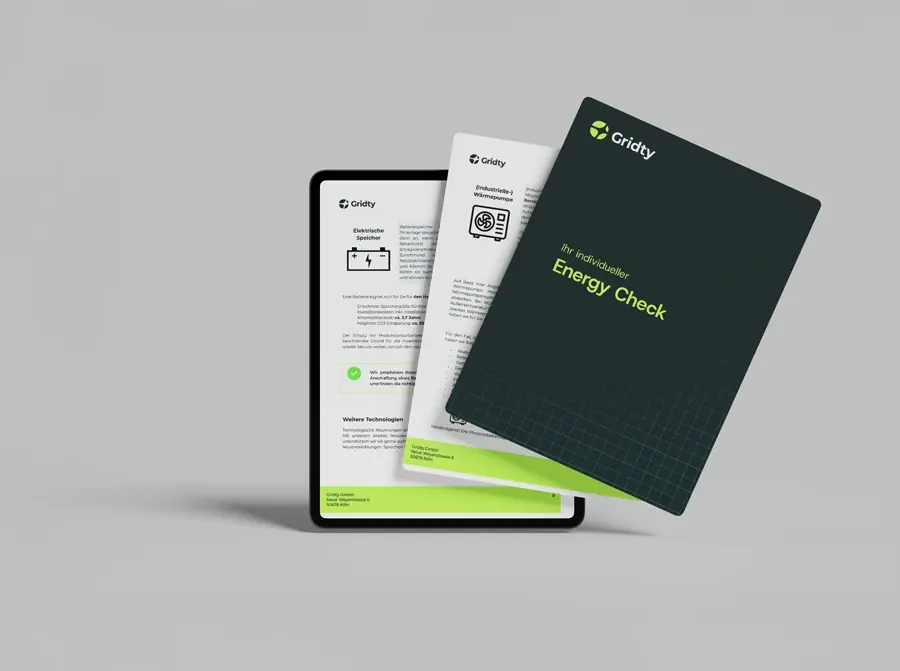 Der Gridty Energy Check als Bericht auf Tablet und in gedruckter Form